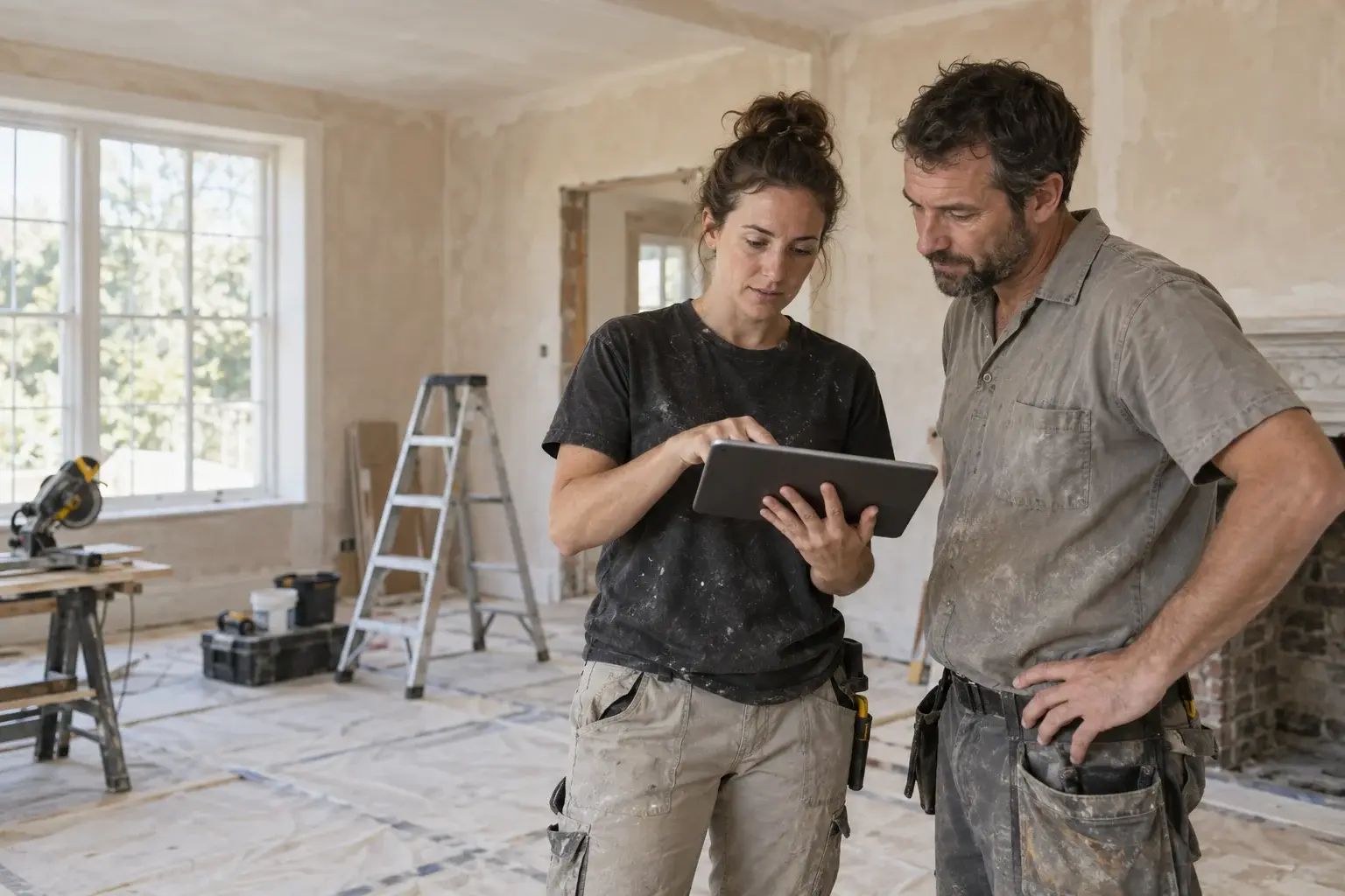 A contractor reviewing the details of a residential project on site